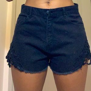 Black Lace High Waist Shorts
